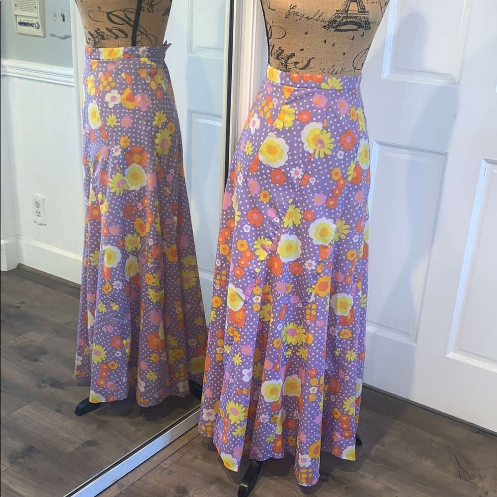 Vintage Richard Shops of England 70s Retro Floral Hippie Flare Maxi XXS/XS 0